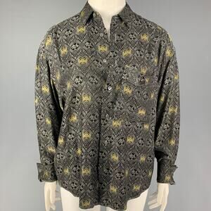 BYBLOS Size 14 Grey Black Print Spread Collar Shirt